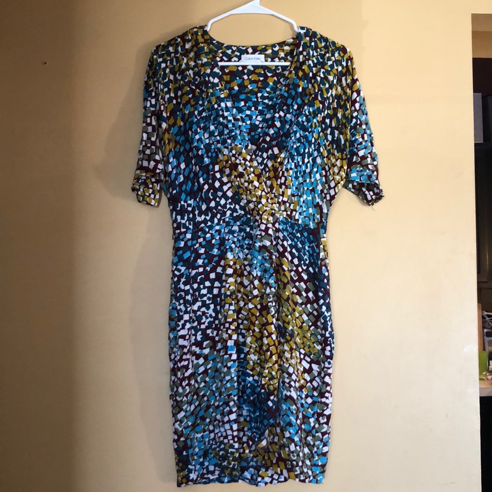 CALVIN KLEIN Colorful Short Sleeve Shirt Dress 6